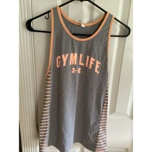 under armour womens gym life, grey and peach tank top size small Petite Preowned